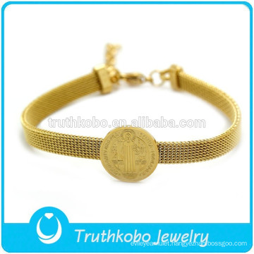 catholic religious items bracelet Gold Plated Mesh Religious Medal Pendant Catholic Bracelets stainless steel 316